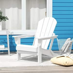 Classic Adirondack Folding Adjustable Chair Outdoor Patio, HDPE, Weather Resistant, White