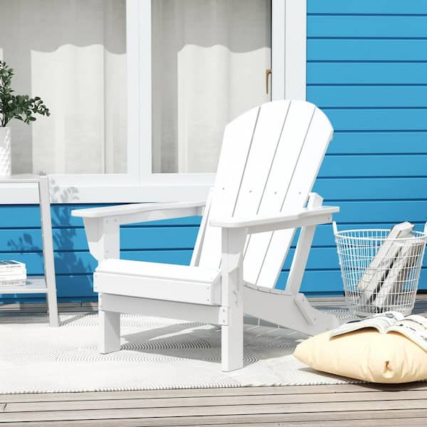 AUTMOON Classic Adirondack Folding Adjustable Chair Outdoor Patio, HDPE, Weather Resistant, White