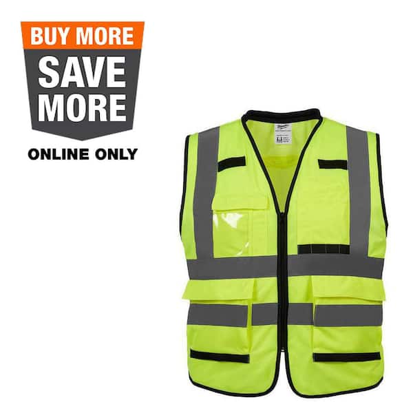 Performance Large/X-Large Yellow Class 2 High Visibility Safety Vest with 15 Pockets