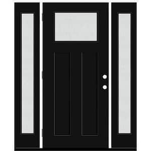 Legacy 64 in. x 80 in. 1/4 Toplite Rain Glass RHOS Primed Black Finish Fiberglass Prehung Front Door w/Dbl 12 in. SL