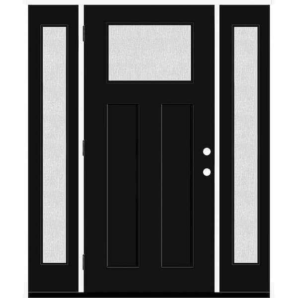 Steves & Sons Legacy 64 in. x 80 in. 1/4 Toplite Rain Glass RHOS Primed Black Finish Fiberglass Prehung Front Door w/Dbl 12 in. SL
