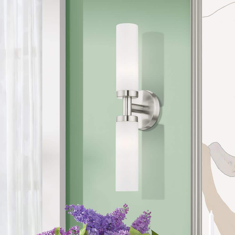 Brushed Nickel 2-Light Vanity with Satin Opal Glass