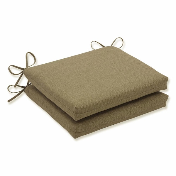 Pillow Perfect Solid 18.5 in. x 16 in. Outdoor Dining Chair Cushion in Tan (Set of 2)