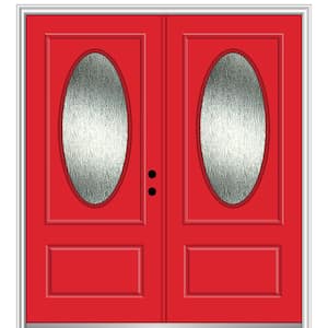 72 in. x 80 in. Left-Hand/Inswing Rain Glass Red Saffron Fiberglass Prehung Front Door on 6-9/16 in. Frame