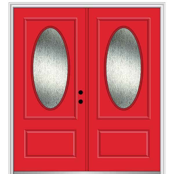 MMI Door 72 in. x 80 in. Left-Hand/Inswing Rain Glass Red Saffron Fiberglass Prehung Front Door on 6-9/16 in. Frame