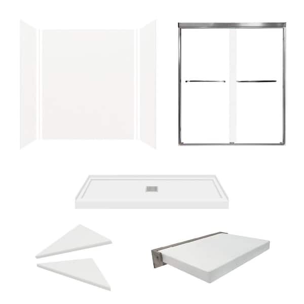 Expressions 36 in. L x 60 in. W x 72 in. H Alcove Shower Stall/Kit in White/Brushed Stainless Steel