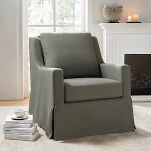 Stewart Grey Traditional Slipcovered Swivel Chair with Sloped Armrest