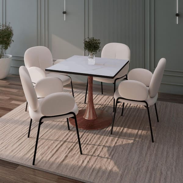 Bristol 27" Square Dining Table with Marbled White MDF Top and Cherry Steel Pedestal Base
