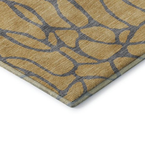 Mayfield Premium Machine Washable Abstract AMF1023 Gold 5 ft. x 7 ft. 6 in. Area Rug