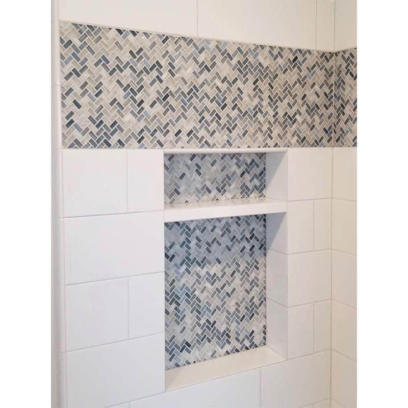 Blue Herringbone Glossy Glass Mosaic Tile for Walls and Floors