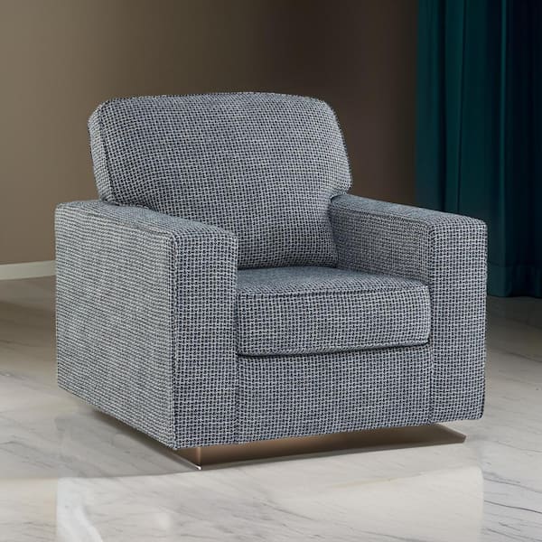 Benjara Gray Polyester Arm chair with Crosshatch Pattern and Swivel Design