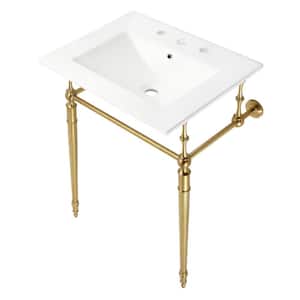Edwardian 24 in. Ceramic Console Sink Set with Brass Legs in White/Brushed Brass