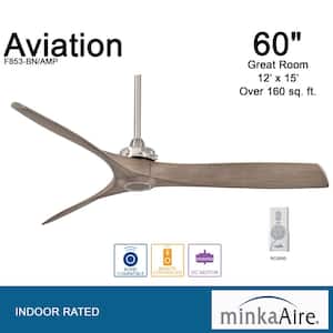 Aviation 60 in. Indoor Brushed Nickel and Ash Maple Ceiling Fan with Remote Control