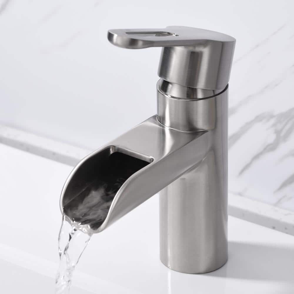 Brushed Nickel Modern Single Handle Waterfall Bathroom Faucet