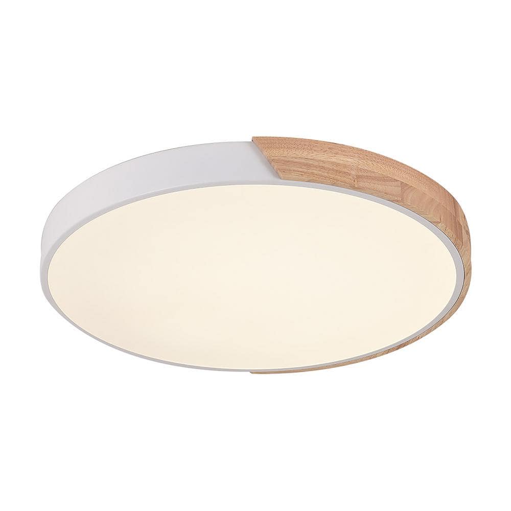 HUOKU Lumin 15.7 In. 1-Light Wood And White Finish Dimmable LED Flush ...