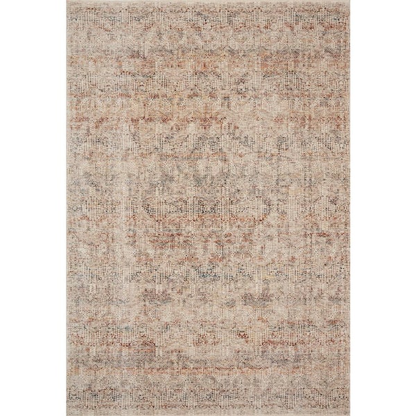 LOLOI II Lourdes Ivory/Spice 18 in. x 18 in. Sample Distressed Oriental Area Rug