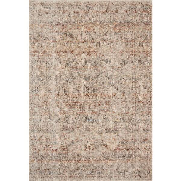 LOLOI II Lourdes Ivory/Spice 5 ft. 7 in. x 5 ft. 7 in. Round Distressed Oriental Area Rug
