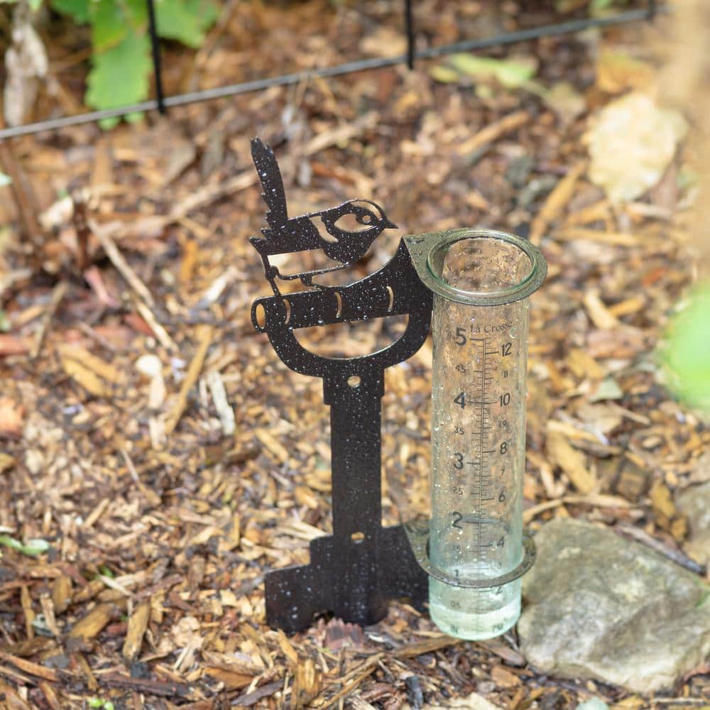 Hammered Bronze Metal Garden Rain Gauge with Glass Tube