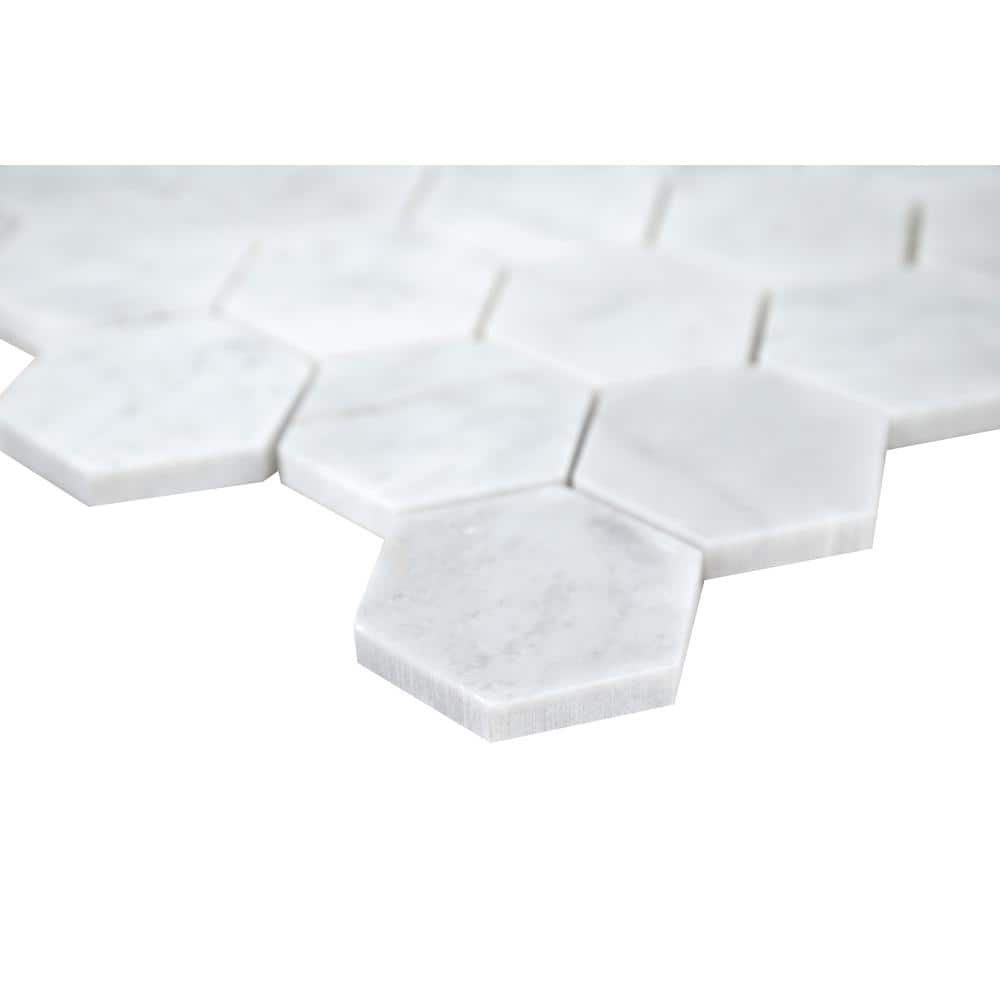 Buy Carrara White Hexagon 12 In X 12 In X 10 Mm Polished Marble Mesh Mounted Mosaic Floor And 6145