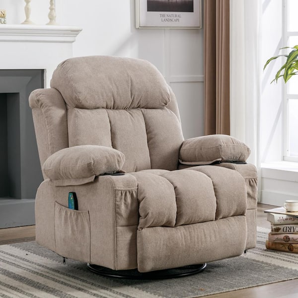 Dark Beige Velvet Recliners Massage Heated Reclining with USB and 2-Cup Holders