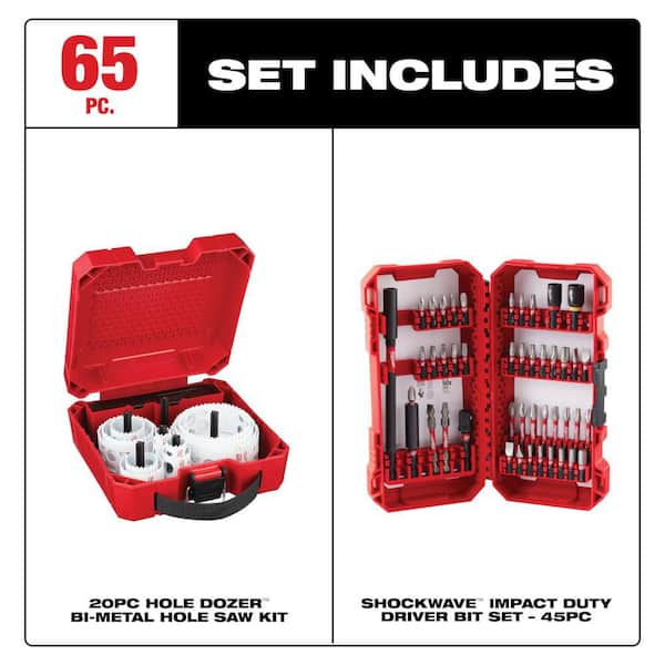 Hole Dozer General Purpose Bi-Metal Hole Saw Set W/SHOCKWAVE Impact Duty Steel Driver Bit Set (65-Piece)