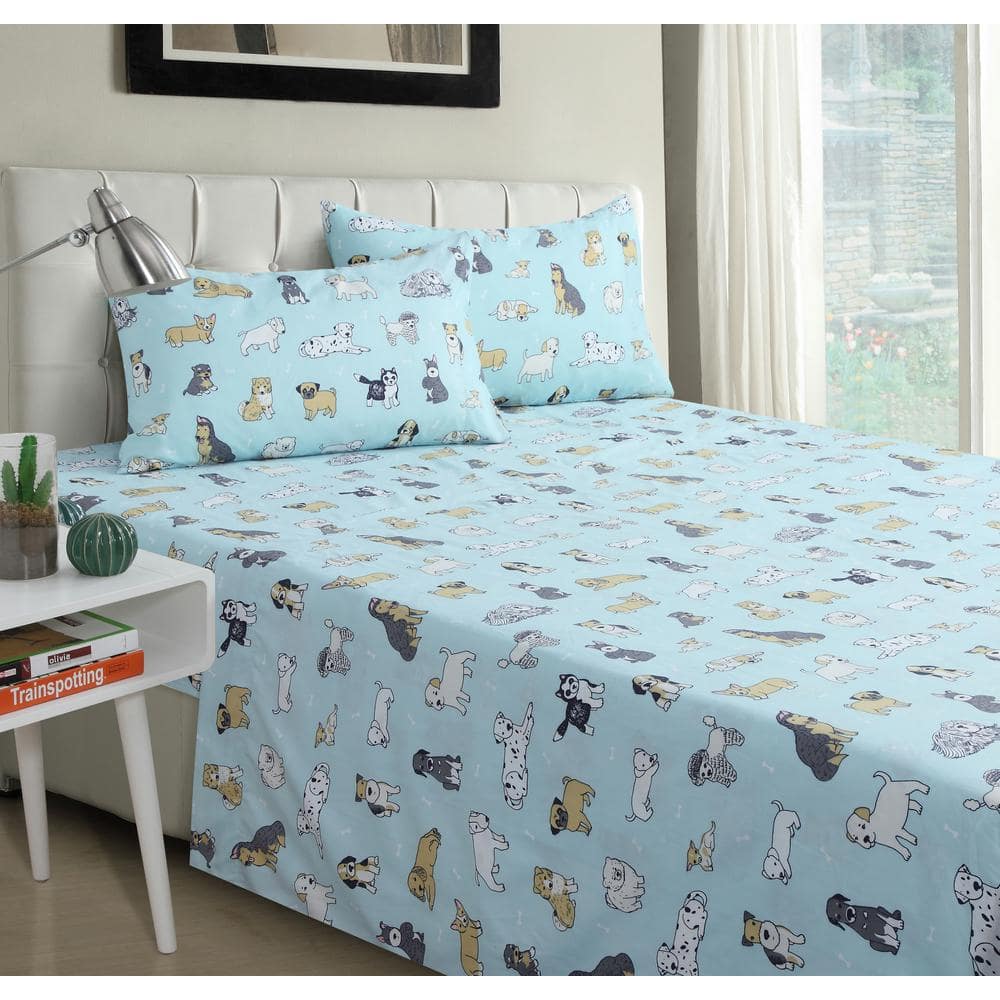 Shop Novelty Printed Sheet Set Full Aqua Dogs