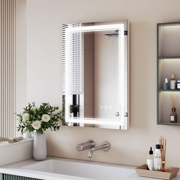 20 in. W x 28 in. H Modern Rectangular Frameless LED Lighted Anti-Fog Wall Bathroom Vanity Mirror in Tempered Glass