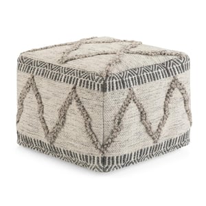 Sweeney Boho Square Pouf in Grey, Natural Handloom Woven Pattern