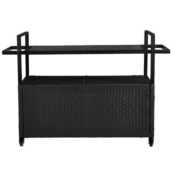 Karl home Black Rattan Bar Table with Wheels