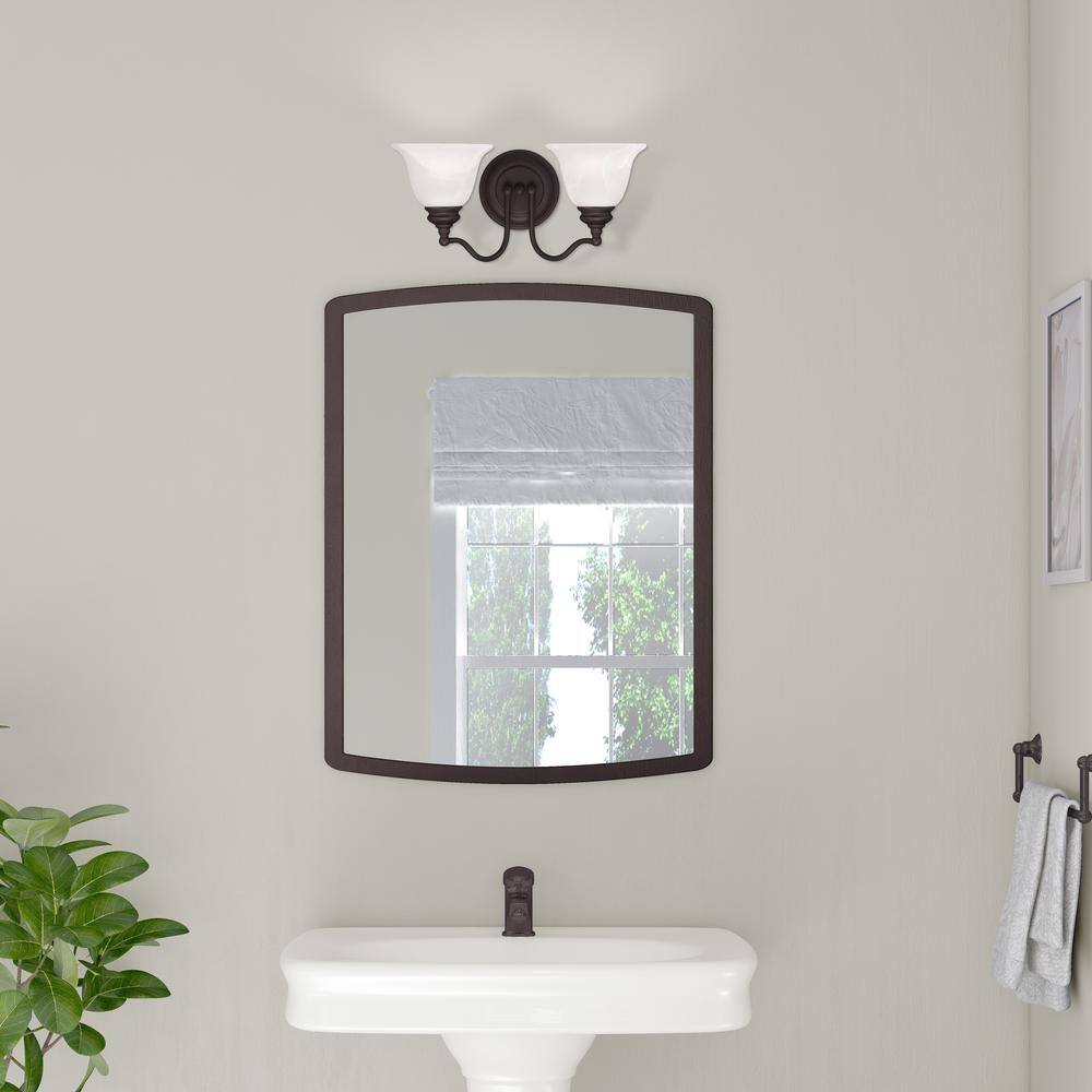 Bronze and White Alabaster Glass 2-Light Vanity Fixture