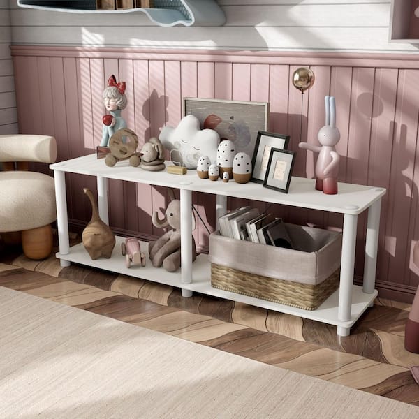 Furniture of America Quincy 16.1 in. Tall White Engineered Wood Wide 2-Shelf Modular Bookcase With Support Rods