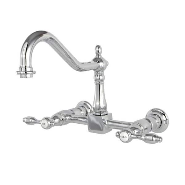 Kingston Brass Tudor 2-Handle Wall Mount Kitchen Faucets in Polished Chrome