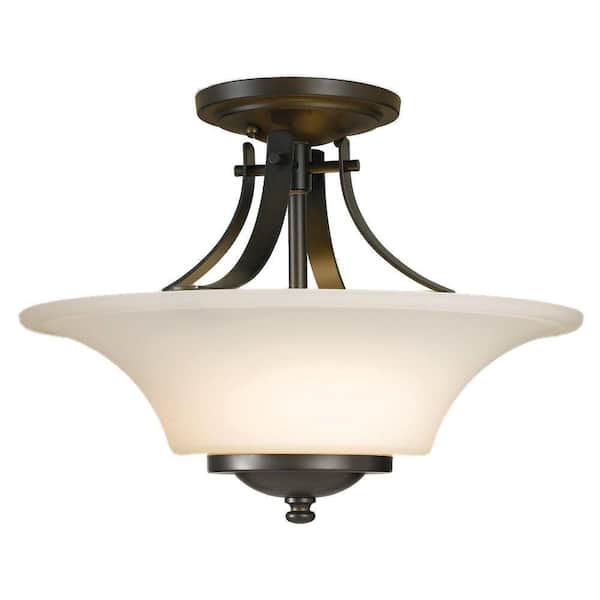 Generation Lighting Barrington 15 in. W 2-Light Oil Rubbed Bronze Semi-Flush Mount with Opal Etched Glass