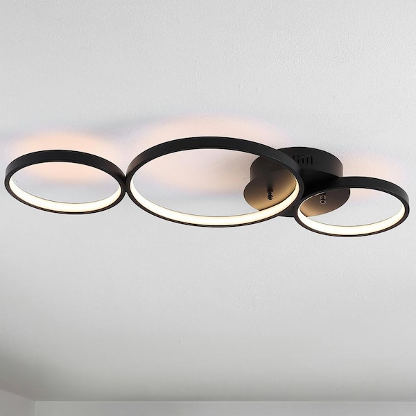 JONATHAN Y Nube 26.88 in. 3-Light Black Contemporary Modern Metal Integrated LED Flush Mount