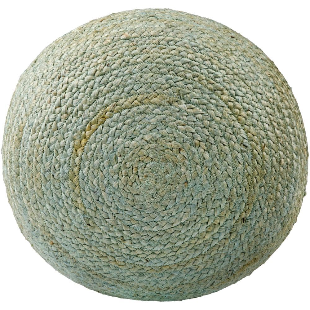 Aqua Round Jute Upholstered Pouf with Polystyrene Beans