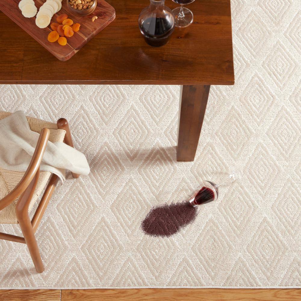 Beige Diamond Pattern Washable Polyester Runner Rug