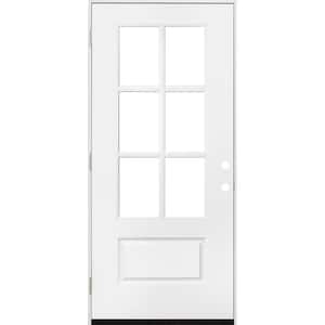 32 in. x 80 in. Legacy Series 6 Lite 3/4 Lite Clear Glass Right Hand Outswing White Primed Fiberglass Prehung Front Door
