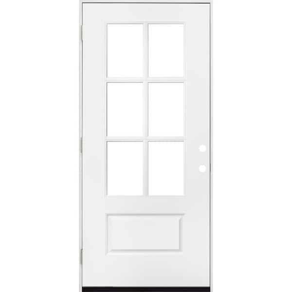 Steves & Sons 36 in. x 80 in. Legacy 6 Lite 3/4 Lite Clear Glass Right Hand Outswing White Primed Fiberglass Prehung Front Door