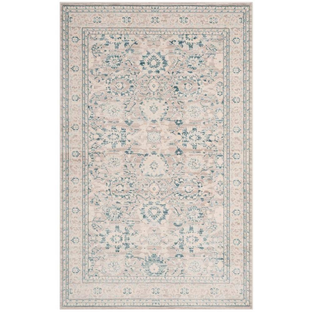 Gray Floral Synthetic Stain-Resistant 4' x 6' Rug