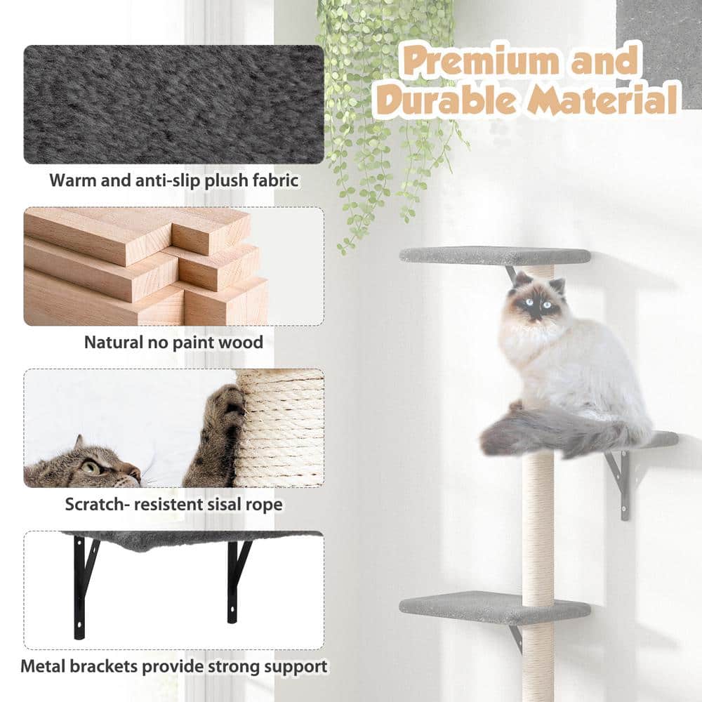 Gray 5-Piece Wall Mounted Cat Climber Set