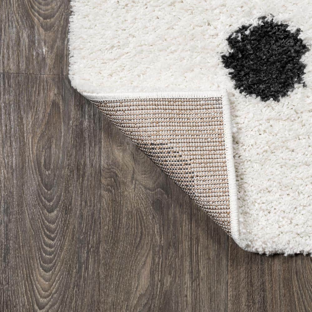 Easy-Care Charcoal and Ivory Polka Dot Shag Rug 3'x5'