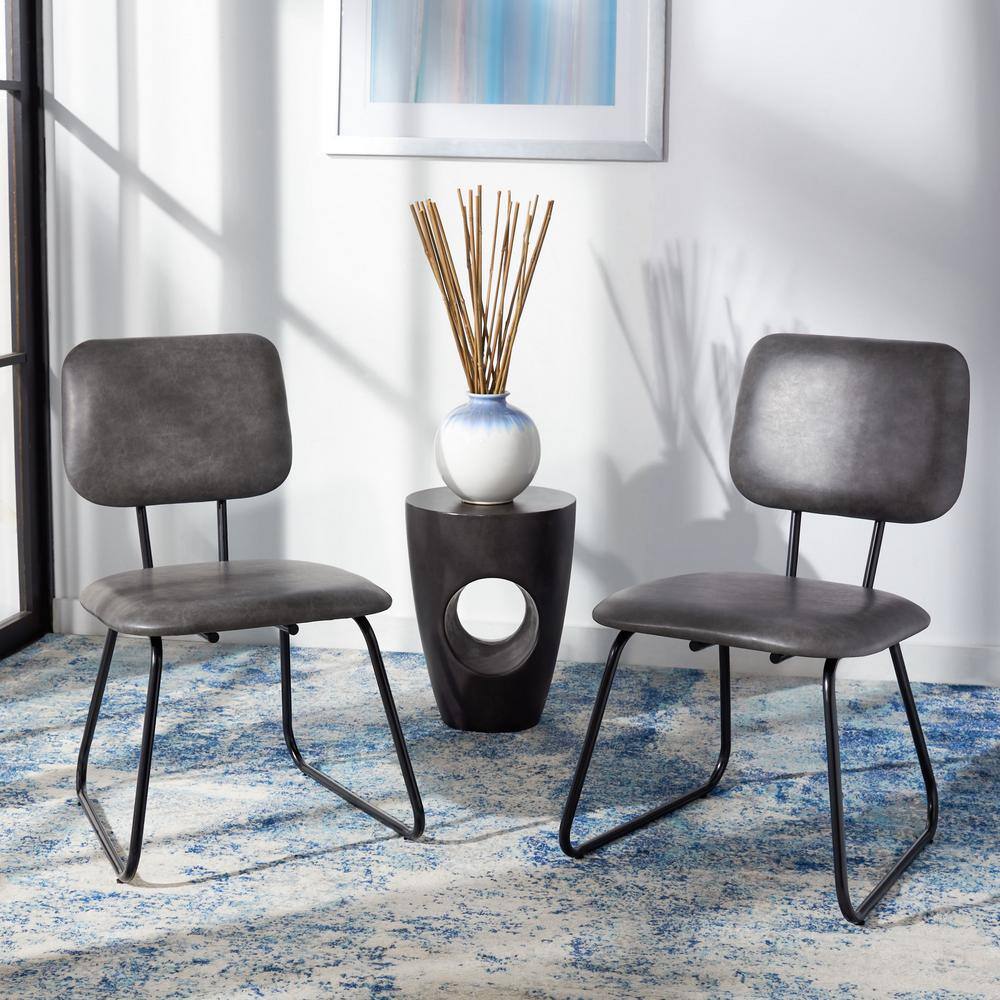 Gray Leather Upholstered Side Chair with Metal Frame, Set of 2