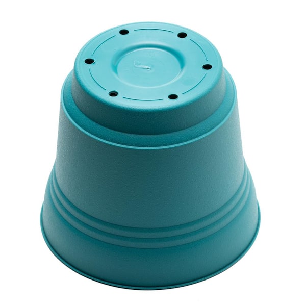 Bloem Saturn 14 in. Bermuda Teal Plastic Planter with Saucer