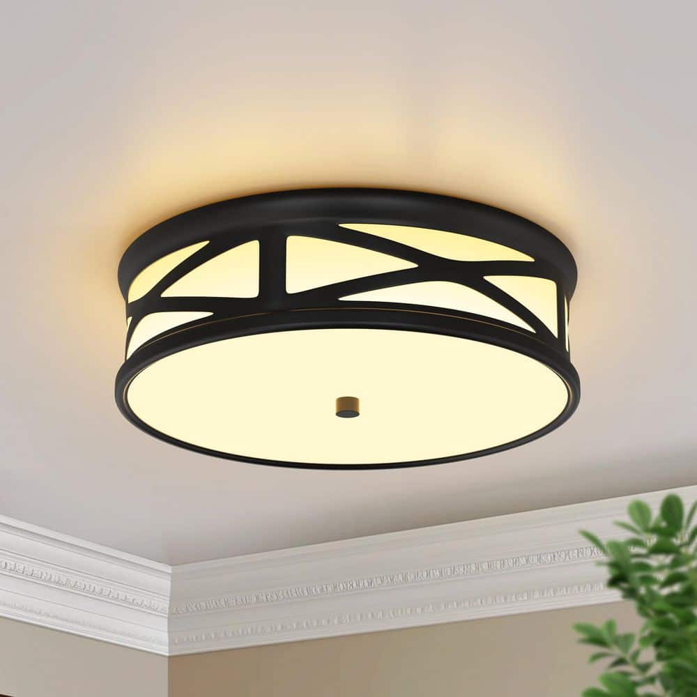 12 in. Black and White LED Flush Mount Ceiling Light, 1-Light Modern Fixture for Bedroom, Hallway, Kitchen, Living Room price history on PriceWatchPro