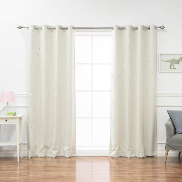 Best Home Fashion Ivory Geometric Grommet Blackout Curtain - 63 in. W x 84 in. L (Set of 2)
