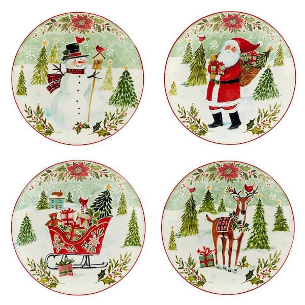Certified International Joy of Christmas Assorted Colors Dessert Plate (Set of 4)