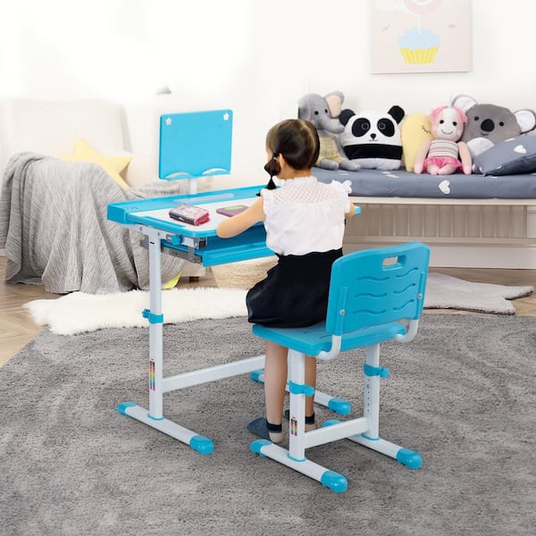 TOBBI TH17T0764 Kids Functional Height Adjustable Desk and Chair Set with Tilted Desktop,Book Stand and Drawer - 3