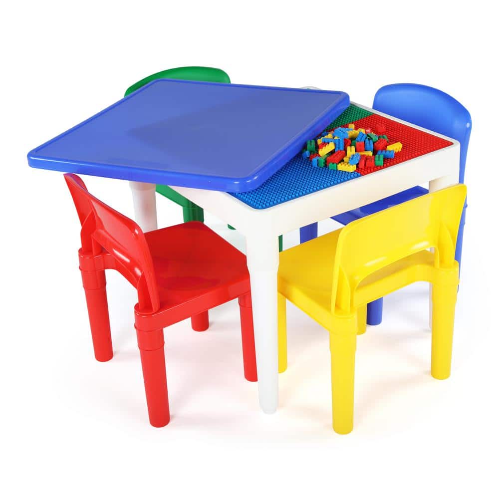 slim George Bernard Return Humble Crew Playtime 5 Piece 2-in-1 Plastic Building Block-Compatible Kids  Activity Table and 4-Chairs Set CT794 - The Home Depot
