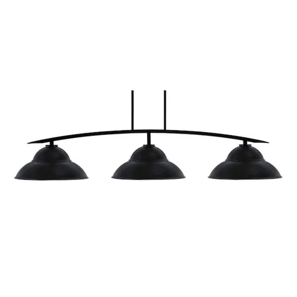 Unbranded Siena 3-Light Matte Black Billiard Light with 16 in. Matte Black Metal Shades No Bulbs Included