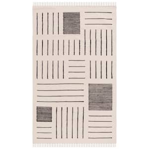 Kilim Ivory/Black 5 ft. x 8 ft. Striped Geometric Solid Color Area Rug